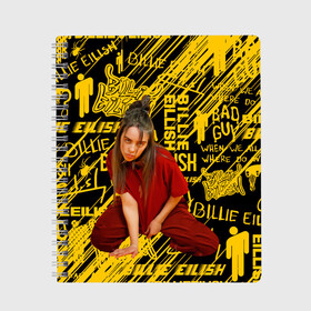 Тетрадь с принтом Billie Eilish в городе Новоалтайск, 100% бумага | 48 листов, плотность листов — 60 г/м2, плотность картонной обложки — 250 г/м2. Листы скреплены сбоку удобной пружинной спиралью. Уголки страниц и обложки скругленные. Цвет линий — светло-серый
 | billie eilish | gloom pop | listen before i go на spotify | music | американская певица | билли | билли айлиш | депрессии | мисс парадокс | мрачный поп | музыка | сонный паралич | фобии | яркие волосы