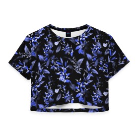 Женская футболка Crop-top 3D с принтом Ночные цветы в городе Новоалтайск, 100% полиэстер | круглая горловина, длина футболки до линии талии, рукава с отворотами | весна | дача | летние цветы | летняя | лето | паттерн | розы | сад | свежесть | текстуры | узор | цветы