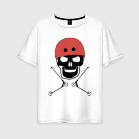 Женская футболка хлопок Oversize с принтом Самокат фристайл и Череп Skull в городе Новоалтайск, 100% хлопок | свободный крой, круглый ворот, спущенный рукав, длина до линии бедер
 | extrim sport | freestyle | hipster | prorider | scoot | scooter | skatepark | sport | stunt scooter | trott | trottinette | trottinette freestyle | прорайдер | самокат | самокат фристайл | скейтпарк | стиль | стиль жизни | хипстер | экстремальный спорт | 