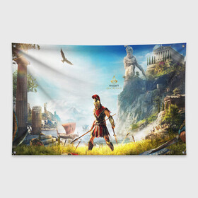 Флаг-баннер с принтом ASSASSIN`S CREED l ODYSSEY(S) в городе Новоалтайск, 100% полиэстер | размер 67 х 109 см, плотность ткани — 95 г/м2; по краям флага есть четыре люверса для крепления | black flag | brotherhood | chronicles | creed | game | origins | revelations | rogue | syndicate | unity | valhalla | альтаир | ассасин | игры | кинжал | пираты