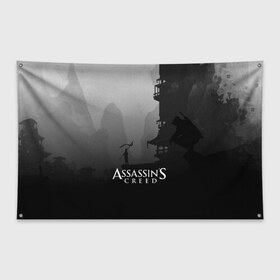 Флаг-баннер с принтом ASSASSIN`S CREED в городе Новоалтайск, 100% полиэстер | размер 67 х 109 см, плотность ткани — 95 г/м2; по краям флага есть четыре люверса для крепления | black flag | brotherhood | chronicles | creed | game | origins | revelations | rogue | syndicate | unity | valhalla | альтаир | ассасин | игры | кинжал | пираты