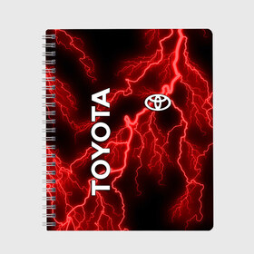 Тетрадь с принтом TOYOTA в городе Новоалтайск, 100% бумага | 48 листов, плотность листов — 60 г/м2, плотность картонной обложки — 250 г/м2. Листы скреплены сбоку удобной пружинной спиралью. Уголки страниц и обложки скругленные. Цвет линий — светло-серый
 | Тематика изображения на принте: toyota | авто | автомобиль | логотип | марка | машина | молния | надпись | текстура | тоета | тойота