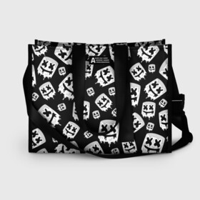 Сумка-шоппер 3D с принтом MARSHMELLO в городе Новоалтайск, 100% полиэстер | застегивается на металлическую кнопку; внутренний карман застегивается на молнию. Стенки укреплены специальным мягким материалом, чтобы защитить содержимое от несильных ударов
 | marshmello | music | зефир | зефирка | лого | лого marshmello | лого маршмеллоу | логотип | логотип marshmello | логотип маршмеллоу | маршиеллоу | маска | молния | музыка | музыкант