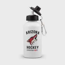 Бутылка спортивная с принтом ARIZONA COYOTES в городе Новоалтайск, металл | емкость — 500 мл, в комплекте две пластиковые крышки и карабин для крепления | Тематика изображения на принте: arizona | coyotes | game | hockey | nhl | usa | аризона | игра | койоты | нхл | спорт | сша | шайбу
