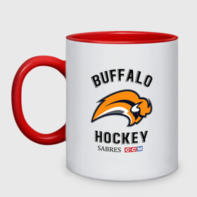 Кружка двухцветная с принтом BUFFALO SABRES NHL в городе Новоалтайск, керамика | объем — 330 мл, диаметр — 80 мм. Цветная ручка и кайма сверху, в некоторых цветах — вся внутренняя часть | Тематика изображения на принте: buffalo | game | hockey | nhl | sabres | usa | баффоло | зубры | игра | нхл | спорт | сша | шайбу