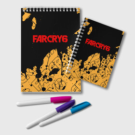 Блокнот с принтом FAR CRY 6 ФАР КРАЙ 6 в городе Новоалтайск, 100% бумага | 48 листов, плотность листов — 60 г/м2, плотность картонной обложки — 250 г/м2. Листы скреплены удобной пружинной спиралью. Цвет линий — светло-серый
 | cry | dawn | far | far cry 6 | farcry | farcry 6 | farcry6 | game | games | logo | new | primal | six | антон | дэни | игра | игры | кастильо | край | лого | логотип | рохас | символ | символы | фар | фар край 6 | фаркрай | фаркрай 6 | фаркрай6