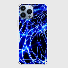 Чехол для iPhone 13 Pro Max с принтом Абстракция синее свечение в городе Новоалтайск,  |  | Тематика изображения на принте: абстракция | запутанный | линии | неон | непонятный | свечение | синий | узор