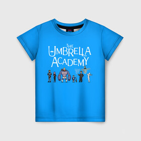Детская футболка 3D с принтом The umbrella academy в городе Новоалтайск, 100% гипоаллергенный полиэфир | прямой крой, круглый вырез горловины, длина до линии бедер, чуть спущенное плечо, ткань немного тянется | dark horse comics | netflix | the umbrella academy | umbrella | академия амбрелла | белая скрипка | бен харгривз | комикс | комильфо | космобой | кракен | реджинальд харгривз | сеанс | слух