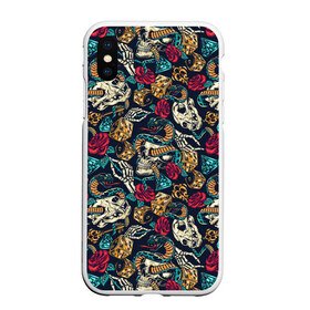 Чехол для iPhone XS Max матовый с принтом Тату узор черепа и змеи в городе Новоалтайск, Силикон | Область печати: задняя сторона чехла, без боковых панелей | домино | животных | змеи | змея | ключ | ключи | кобра | кости | кошка | ласточки | лепестки | паттерн | роза | розы | татумашинка | узор | череп | черепа