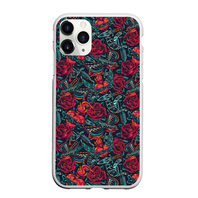 Чехол для iPhone 11 Pro Max матовый с принтом Тату узор розы и машинки в городе Новоалтайск, Силикон |  | венец | венок | кинжал | ласточки | лепестки | ножи | огонь | паттерн | пламя | роза | розы | сердечки | сердце | татумашинка | терновый | узор