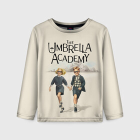 Детский лонгслив 3D с принтом The umbrella academy в городе Новоалтайск, 100% полиэстер | длинные рукава, круглый вырез горловины, полуприлегающий силуэт
 | Тематика изображения на принте: dark horse comics | netflix | the umbrella academy | umbrella | академия амбрелла | белая скрипка | бен харгривз | комикс | комильфо | космобой | кракен | реджинальд харгривз | сеанс | слух
