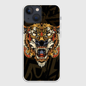 Чехол для iPhone 13 mini с принтом Тигровый стимпанк (Tiger) в городе Новоалтайск,  |  | Тематика изображения на принте: барс | волк | детёныш | джунгли | енот | животное | злость | зубр | клыки | кот | лев | леопард | лес | листья | львица | медведь | монстр | оскал | охотник | пасть | полосы | пятнистая | рык | рычание | тигр