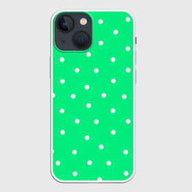 Чехол для iPhone 13 mini с принтом Горошек на зеленом в городе Новоалтайск,  |  | baby | casual | girl | green | pattern | геометрия | горох | горошек | девушкам | детские | зелень | круги | круглый | кружочки | летние | лето | листья | многоточие | мятный | нежные | орнамент | пастельные | паттерн