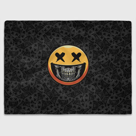 Плед 3D с принтом Смайлик на черепе (Emoji) в городе Новоалтайск, 100% полиэстер | закругленные углы, все края обработаны. Ткань не мнется и не растягивается | аська | весёлый | гамлет | голова | графика | жёлтый | иконка | колобок | кости | кость | круг | мозг | настроение | печаль | печалька | пираты | радость | родже | рожица | скелет | скобка | смайл | смех
