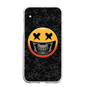 Чехол для iPhone XS Max матовый с принтом Смайлик на черепе (Emoji) в городе Новоалтайск, Силикон | Область печати: задняя сторона чехла, без боковых панелей | аська | весёлый | гамлет | голова | графика | жёлтый | иконка | колобок | кости | кость | круг | мозг | настроение | печаль | печалька | пираты | радость | родже | рожица | скелет | скобка | смайл | смех