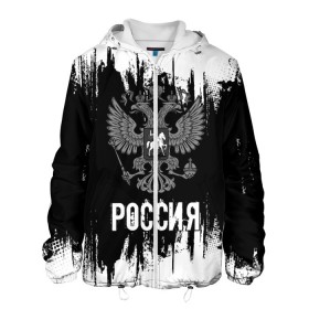 Мужская куртка 3D с принтом РОССИЯ в городе Новоалтайск, ткань верха — 100% полиэстер, подклад — флис | прямой крой, подол и капюшон оформлены резинкой с фиксаторами, два кармана без застежек по бокам, один большой потайной карман на груди. Карман на груди застегивается на липучку | russia | герб | орел | патриот | патриотизм | российский | россия | символика | я русский