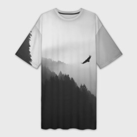 Платье-футболка 3D с принтом ОРЁЛ НАД ЛЕСОМ в городе Новоалтайск,  |  | bird | dark | fog | forest | heaven | jh k | ktc | sky | texture | деревья | животные | лес | небо | орел | природа | птица | птицы | текстуры | тёмный лес | туман