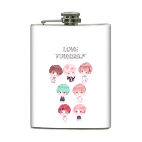 Фляга с принтом BTS Love Yourself в городе Новоалтайск, металлический корпус | емкость 0,22 л, размер 125 х 94 мм. Виниловая наклейка запечатывается полностью | Тематика изображения на принте: bts | k pop | love | love yourself | битиес