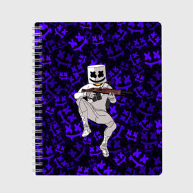 Тетрадь с принтом MARSHMELLO & FORTNITE в городе Новоалтайск, 100% бумага | 48 листов, плотность листов — 60 г/м2, плотность картонной обложки — 250 г/м2. Листы скреплены сбоку удобной пружинной спиралью. Уголки страниц и обложки скругленные. Цвет линий — светло-серый
 | fortnite | game | game fortnite | marshmello | music | зефир | зефирка | игра | игра фортнайт | лого | лого marshmello | лого маршмеллоу | логотип | логотип marshmello | логотип маршмеллоу | маршиеллоу | маска | музыка | музыкант