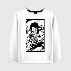 Детский лонгслив хлопок с принтом Luffy в городе Новоалтайск, 100% хлопок | круглый вырез горловины, полуприлегающий силуэт, длина до линии бедер | Тематика изображения на принте: luffy | аниме | манга | монки д луффи | мугивара | пираты соломенной шляпы