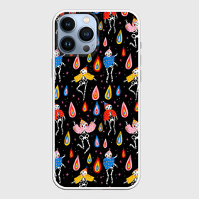 Чехол для iPhone 13 Pro Max с принтом Танцы скелетов (skull) в городе Новоалтайск,  |  | глаза | деньмертвых | дождь | звезды | зубы | кисть | космос | кости | лепестки | мексика | мексиканская | небо | ночь | праздник | радуга | ребра | скелет | танцы | тату | татуировки | узоры | цветы