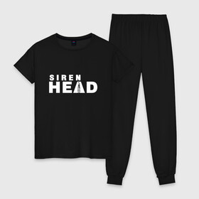 Женская пижама хлопок с принтом Siren Head в городе Новоалтайск, 100% хлопок | брюки и футболка прямого кроя, без карманов, на брюках мягкая резинка на поясе и по низу штанин | game | scp | siren head | игра | лес | монстр | персонаж | сирена | сиреноголовый | хоррор | чудовище