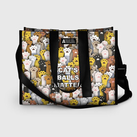 Сумка-шоппер 3D с принтом Cats Balls Matter в городе Новоалтайск, 100% полиэстер | застегивается на металлическую кнопку; внутренний карман застегивается на молнию. Стенки укреплены специальным мягким материалом, чтобы защитить содержимое от несильных ударов
 | black lives matter | blm | жизни черных | кот | котии | кошка | лапки | паттерн | протест | толпа | яйца
