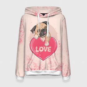 Женская толстовка 3D с принтом Love Pug (Z) в городе Новоалтайск, 100% полиэстер  | двухслойный капюшон со шнурком для регулировки, мягкие манжеты на рукавах и по низу толстовки, спереди карман-кенгуру с мягким внутренним слоем. | dog | doggie | doggy | mops | pug | декоративная собака | друг человека | другу | кинолог | лабрадор | малые молоссоиды | мопс | мопсик | мохнатый | пес | пёсель | пёсик | подарок | подруге | собака | собакен | собаки