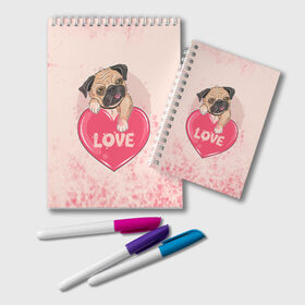 Блокнот с принтом Love Pug (Z) в городе Новоалтайск, 100% бумага | 48 листов, плотность листов — 60 г/м2, плотность картонной обложки — 250 г/м2. Листы скреплены удобной пружинной спиралью. Цвет линий — светло-серый
 | dog | doggie | doggy | mops | pug | декоративная собака | друг человека | другу | кинолог | лабрадор | малые молоссоиды | мопс | мопсик | мохнатый | пес | пёсель | пёсик | подарок | подруге | собака | собакен | собаки