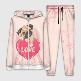 Женский костюм 3D с принтом Love Pug | Люблю мопса (Z) в городе Новоалтайск,  |  | dog | doggie | doggy | mops | pug | декоративная собака | друг человека | другу | кинолог | лабрадор | малые молоссоиды | мопс | мопсик | мохнатый | пес | пёсель | пёсик | подарок | подруге | собака | собакен | собаки