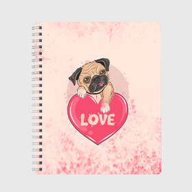 Тетрадь с принтом Love Pug (Z) в городе Новоалтайск, 100% бумага | 48 листов, плотность листов — 60 г/м2, плотность картонной обложки — 250 г/м2. Листы скреплены сбоку удобной пружинной спиралью. Уголки страниц и обложки скругленные. Цвет линий — светло-серый
 | dog | doggie | doggy | mops | pug | декоративная собака | друг человека | другу | кинолог | лабрадор | малые молоссоиды | мопс | мопсик | мохнатый | пес | пёсель | пёсик | подарок | подруге | собака | собакен | собаки