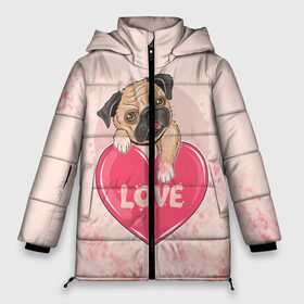 Женская зимняя куртка 3D с принтом Love Pug (Z) в городе Новоалтайск, верх — 100% полиэстер; подкладка — 100% полиэстер; утеплитель — 100% полиэстер | длина ниже бедра, силуэт Оверсайз. Есть воротник-стойка, отстегивающийся капюшон и ветрозащитная планка. 

Боковые карманы с листочкой на кнопках и внутренний карман на молнии | dog | doggie | doggy | mops | pug | декоративная собака | друг человека | другу | кинолог | лабрадор | малые молоссоиды | мопс | мопсик | мохнатый | пес | пёсель | пёсик | подарок | подруге | собака | собакен | собаки