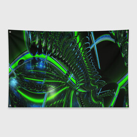 Флаг-баннер с принтом DIGITAL NEON GREEN в городе Новоалтайск, 100% полиэстер | размер 67 х 109 см, плотность ткани — 95 г/м2; по краям флага есть четыре люверса для крепления | abstract | abstraction | color | fractal | geometry | paitnt | psy | rdtktr | абстракция | геометрия | краски | неоновые | психоделика | фрактал