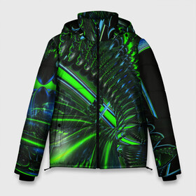 Мужская зимняя куртка 3D с принтом DIGITAL NEON GREEN в городе Новоалтайск, верх — 100% полиэстер; подкладка — 100% полиэстер; утеплитель — 100% полиэстер | длина ниже бедра, свободный силуэт Оверсайз. Есть воротник-стойка, отстегивающийся капюшон и ветрозащитная планка. 

Боковые карманы с листочкой на кнопках и внутренний карман на молнии. | Тематика изображения на принте: abstract | abstraction | color | fractal | geometry | paitnt | psy | rdtktr | абстракция | геометрия | краски | неоновые | психоделика | фрактал