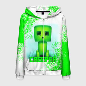 Мужская толстовка 3D на молнии с принтом MINECRAFT CREEPER в городе Новоалтайск, 100% полиэстер | длина до линии бедра, манжеты и пояс оформлены мягкой тканевой резинкой, двухслойный капюшон со шнурком для регулировки, спереди молния, по бокам два кармана | creeper | game | minecraft | блоки | игра | квадраты | компьютерная | крипер | криппер | майнкрафт | огонь