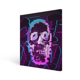 Холст квадратный с принтом Glitch в городе Новоалтайск, 100% ПВХ |  | glitch | neon | skull | vanguard | авангард | глитч | неон | череп