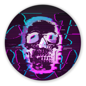 Коврик для мышки круглый с принтом Glitch в городе Новоалтайск, резина и полиэстер | круглая форма, изображение наносится на всю лицевую часть | glitch | neon | skull | vanguard | авангард | глитч | неон | череп