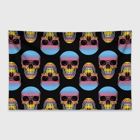Флаг-баннер с принтом Neon skull в городе Новоалтайск, 100% полиэстер | размер 67 х 109 см, плотность ткани — 95 г/м2; по краям флага есть четыре люверса для крепления | color | grin | jaw | neon | skull | teeth | неон | оскал | пасть | цвет | череп