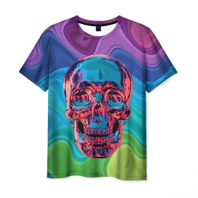 Мужская футболка 3D с принтом Color skull в городе Новоалтайск, 100% полиэфир | прямой крой, круглый вырез горловины, длина до линии бедер | color | jaw | neon | skull | teeth | vanguard | авангард | зубы | неон | пасть | цвет | череп