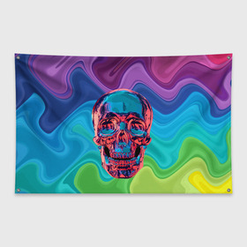 Флаг-баннер с принтом Color skull в городе Новоалтайск, 100% полиэстер | размер 67 х 109 см, плотность ткани — 95 г/м2; по краям флага есть четыре люверса для крепления | color | jaw | neon | skull | teeth | vanguard | авангард | зубы | неон | пасть | цвет | череп