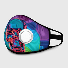 Маска из неопрена с принтом Color skull в городе Новоалтайск, неопрен 100% | Форма огибающая нос. Резинки для ушей с дополнительной резинкой на затылке. Клапан для выдоха для активного дыхания при занятиях спортом. Эластичный материал маски и окантовки для лучшего растяжения и прилегания маски.  | Тематика изображения на принте: color | jaw | neon | skull | teeth | vanguard | авангард | зубы | неон | пасть | цвет | череп