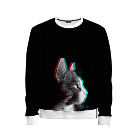 Детский свитшот 3D с принтом Glitch Cat в городе Новоалтайск, 100% полиэстер | свободная посадка, прямой крой, мягкая тканевая резинка на рукавах и понизу свитшота | glitch | glitch cat | rgb | глитч | глич | катята | кошак | кошка | ретро кошки