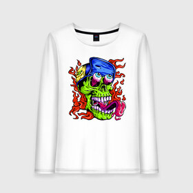 Женский лонгслив хлопок с принтом Cool skull в городе Новоалтайск, 100% хлопок |  | eyes | fire | flame | grin | jaw | skull | teeth | tongue | глаза | зубы | огонь | оскал | пасть | пламя | череп | язык