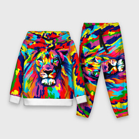 Детский костюм 3D (с толстовкой) с принтом Лев Artistic Art в городе Новоалтайск,  |  | king | lion | neon | африка | голова | граффити | грива | дикий | животные | зверь | зодиак | картина | король | краски | красочный | лев | львенок | львиное | львица | неон | неоновые | радуга | радужный | рисунок