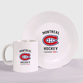 Набор: тарелка + кружка с принтом MONTREAL CANADIENS в городе Новоалтайск, керамика | Кружка: объем — 330 мл, диаметр — 80 мм. Принт наносится на бока кружки, можно сделать два разных изображения. 
Тарелка: диаметр - 210 мм, диаметр для нанесения принта - 120 мм. | Тематика изображения на принте: canadiens | hockey | montreal | nhl | sport | usa | канада | клюшки | монреаль | нхл | спорт | хоккей | шайбу