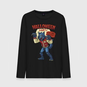 Мужской лонгслив хлопок с принтом Halloween party в городе Новоалтайск, 100% хлопок |  | claws | ears | fangs | grin | halloween | jaw | paws | tail | wolf | волк | клыки | когти | лапы | уши | хвост | хэллоуин