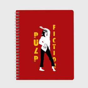 Тетрадь с принтом Pulp Fiction в городе Новоалтайск, 100% бумага | 48 листов, плотность листов — 60 г/м2, плотность картонной обложки — 250 г/м2. Листы скреплены сбоку удобной пружинной спиралью. Уголки страниц и обложки скругленные. Цвет линий — светло-серый
 | актеры | бандиты | боевик | бульварное | винсент | герои | девяностые | джулс | знаменитости | кинофильм | комедия | криминал | криминальное | лихие | логотип | миа | персонажи | преступники | ретро