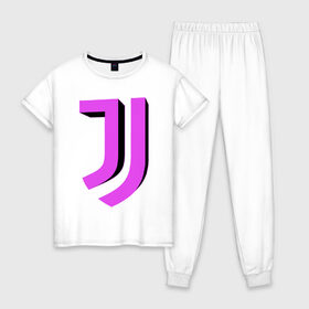 Женская пижама хлопок с принтом Juventus 3D Logo Fuchsia (2021) в городе Новоалтайск, 100% хлопок | брюки и футболка прямого кроя, без карманов, на брюках мягкая резинка на поясе и по низу штанин | 0x000000123 | juve | juventus | ronaldo | юве | ювентус
