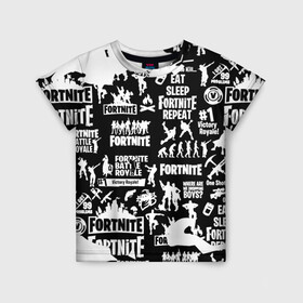 Детская футболка 3D с принтом Fortnite  в городе Новоалтайск, 100% гипоаллергенный полиэфир | прямой крой, круглый вырез горловины, длина до линии бедер, чуть спущенное плечо, ткань немного тянется | battle | kills | royale | save | season | the | twitch | world | битва | борьба | зомби | королевская | оружие | скины | стратегия | фортнайт