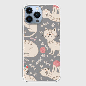 Чехол для iPhone 13 Pro Max с принтом Милые кошечки в городе Новоалтайск,  |  | Тематика изображения на принте: арт | венок | клубок | клубок ниток | клубочек | кот | кошечка | кошка | кошка в венке | кошка играет | лапки | милая кошечка | милая кошка | отпечатки | отпечатки лап | рисунок | рыбка | серая кошка